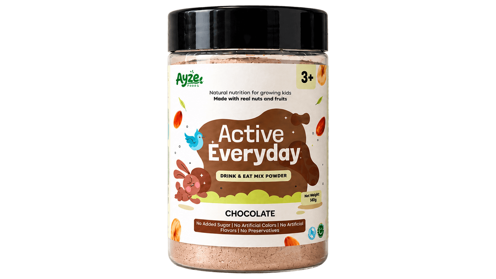 Ayze Active Everyday chocolate drink and eat mix powder, 160 grams, ages 3 plus.